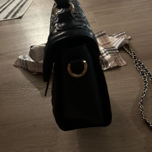 Neiman Marcus Black Tweed Vegan Leather Hand Woven Handbag - Picture 5 of 8